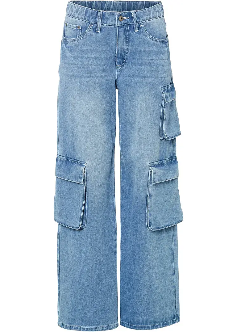 bonprix Trendy Wide Leg Jeans mit Cargo-Taschen - blau regular
