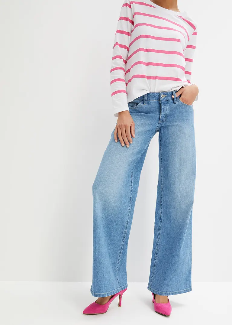 Bonprix Trendy Wide Leg Jeans Mit Niedriger Leibhöhe - Blau Regular