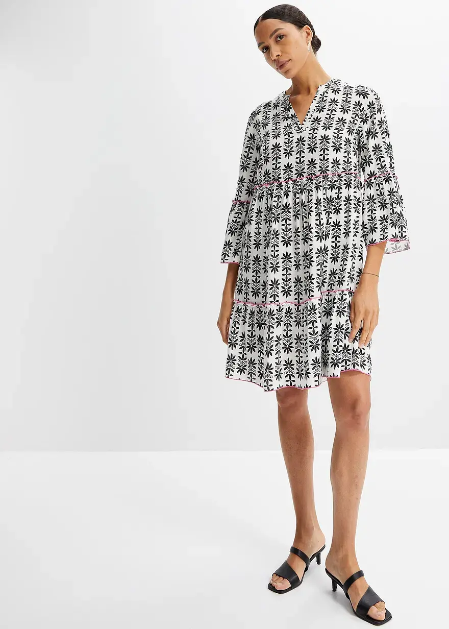 Bonprix Tunika-Kleid Mit Kontrastnähten - Weiß Regular - Damen
