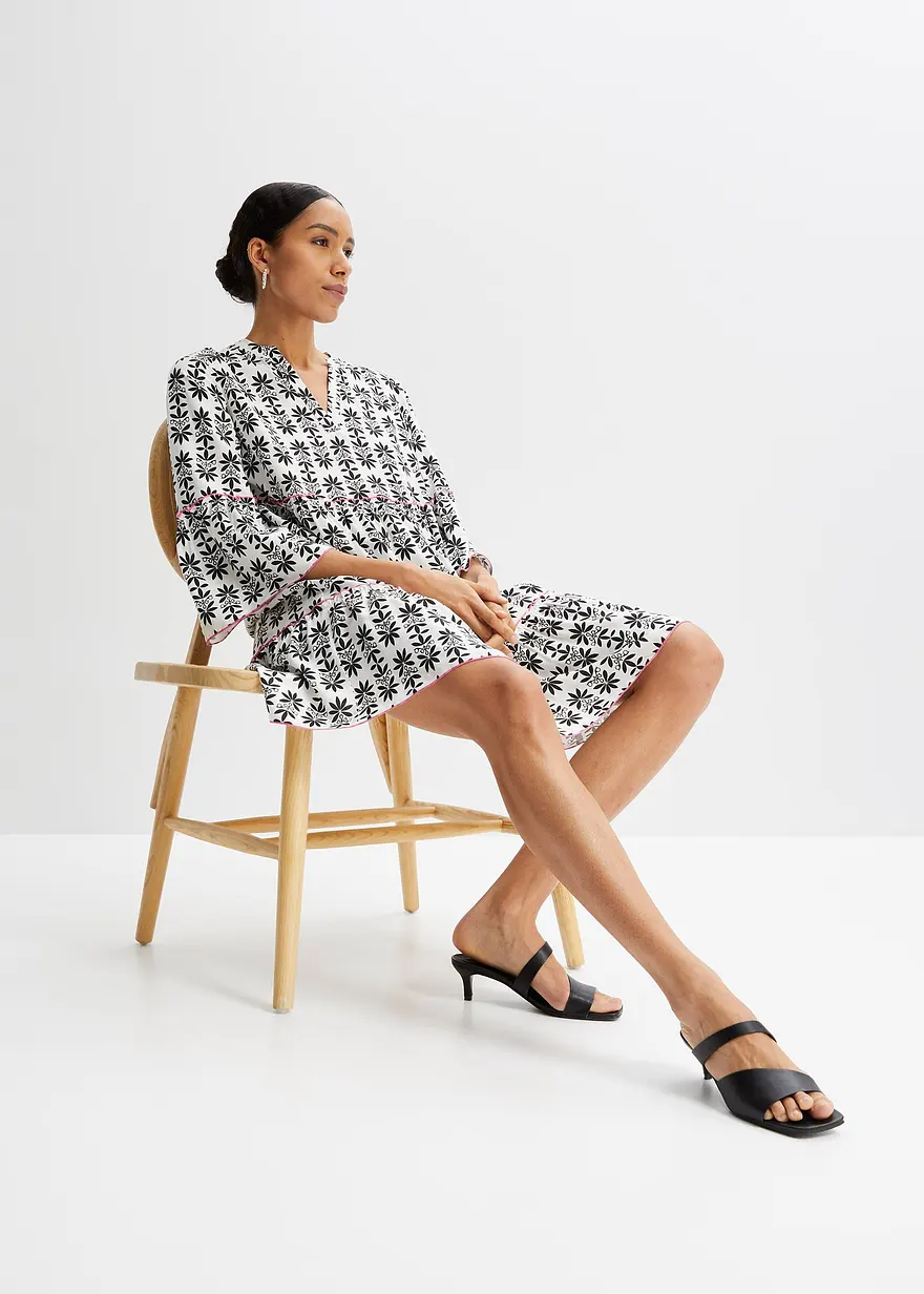 Bonprix Tunika-Kleid Mit Kontrastnähten - Weiß Regular - Damen