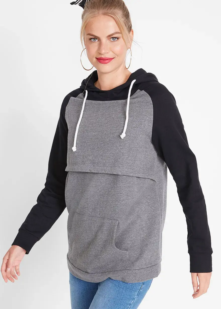 Bonprix Umstandshoodie Mit Stillfunktion - Schwarz - Damen
