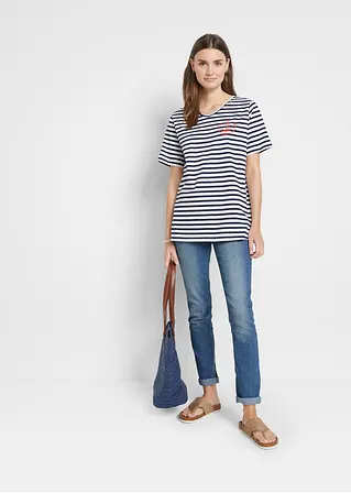 Bonprix Unkompliziertes Shirt Mit Bequemem Fit Und Kleinem Platziertem Druck Sowie Einem Rundhalsausschnitt