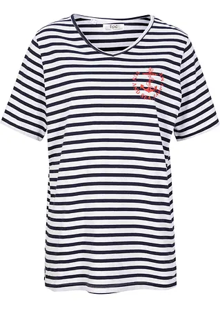 bonprix Unkompliziertes Shirt mit bequemem Fit und kleinem platziertem Druck sowie einem Rundhalsausschnitt