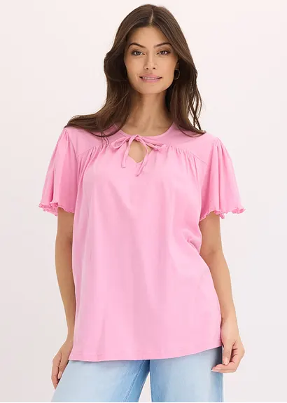 Bonprix V-Ausschnitt Shirt Mit Bindeband - Rosa - Damen
