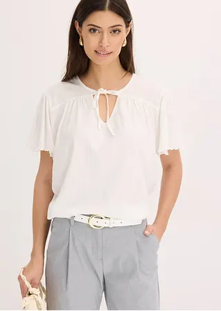 Bonprix V-Ausschnitt Shirt Mit Bindeband - Weiß - Damen