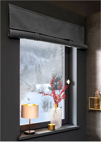 bonprix Verdunkelndes schlichtes Raffrollo - grau Klettband