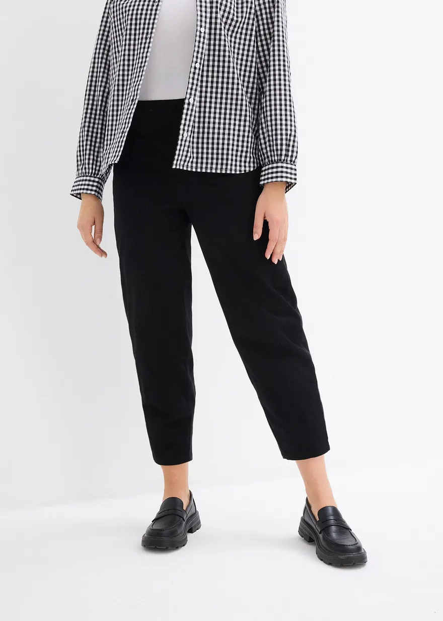 Bonprix Verkürzte Hose Mit Taschen Und Bequembund - Schwarz