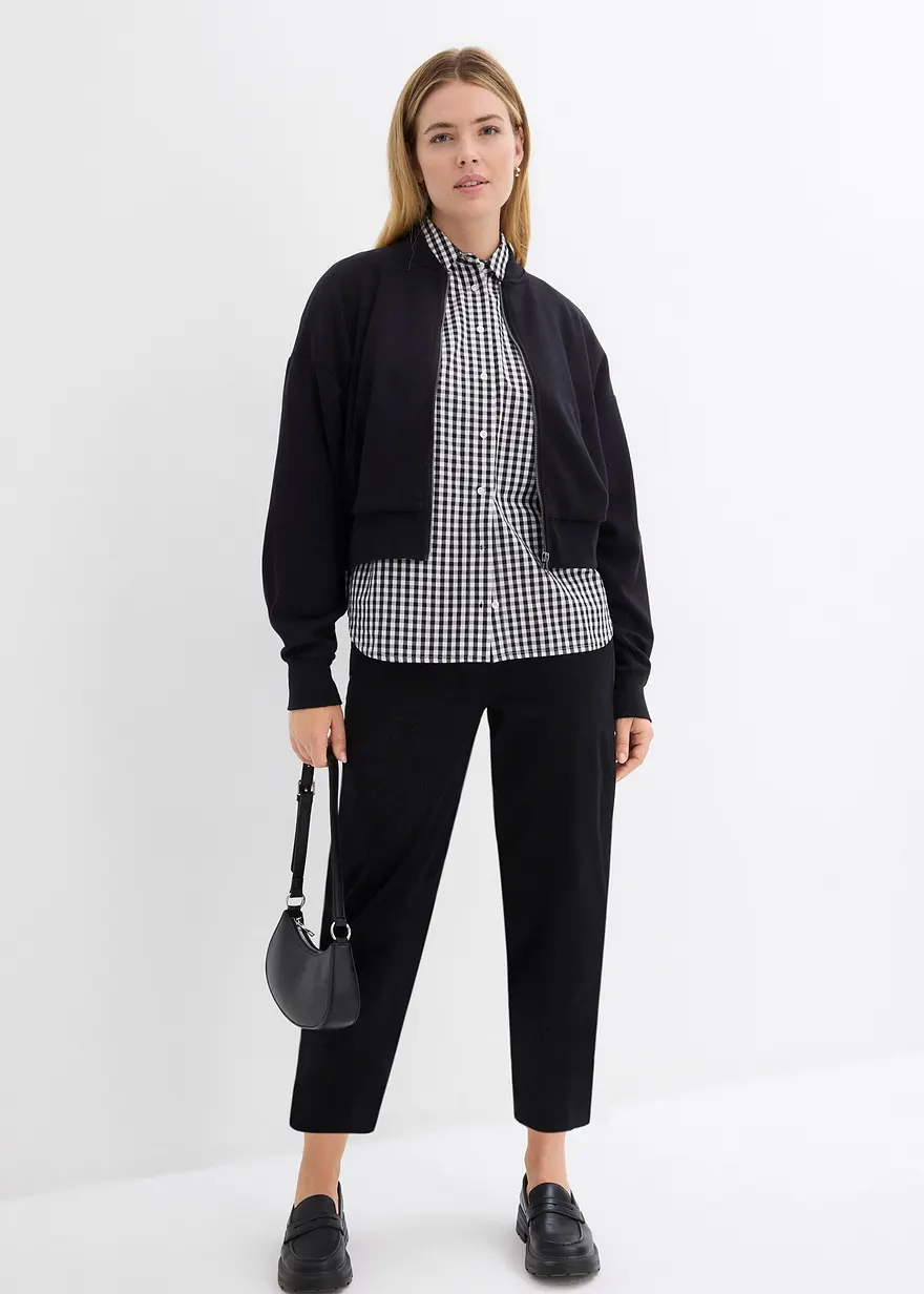 Bonprix Verkürzte Hose Mit Taschen Und Bequembund - Schwarz