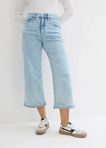 Bonprix Verkürzte Jeans Mit Weitem Bein - Blau Regular - Damen