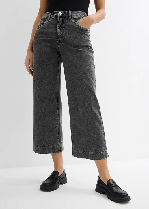 Bonprix Verkürzte Jeans Mit Weitem Bein - Grau Regular - Damen