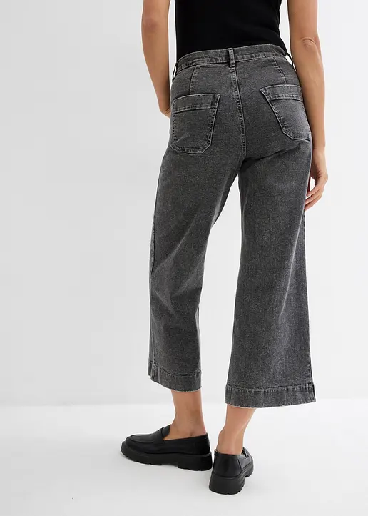 Bonprix Verkürzte Jeans Mit Weitem Bein - Grau Regular - Damen