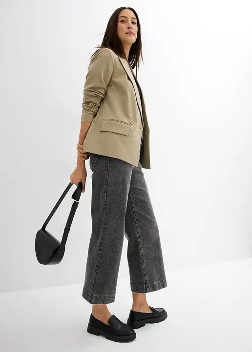 Bonprix Verkürzte Jeans Mit Weitem Bein - Grau Regular - Damen