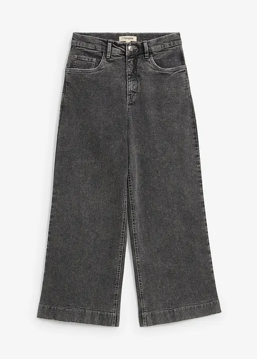 bonprix Verkürzte Jeans mit weitem Bein - grau regular - Damen