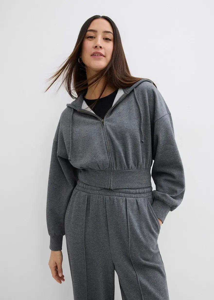Bonprix Verkürzte Kapuzen-Sweatjacke Aus Weichem Baumwoll-Mix Mit Taschen