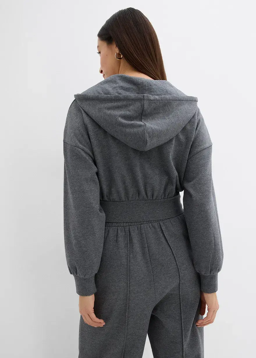 Bonprix Verkürzte Kapuzen-Sweatjacke Aus Weichem Baumwoll-Mix Mit Taschen