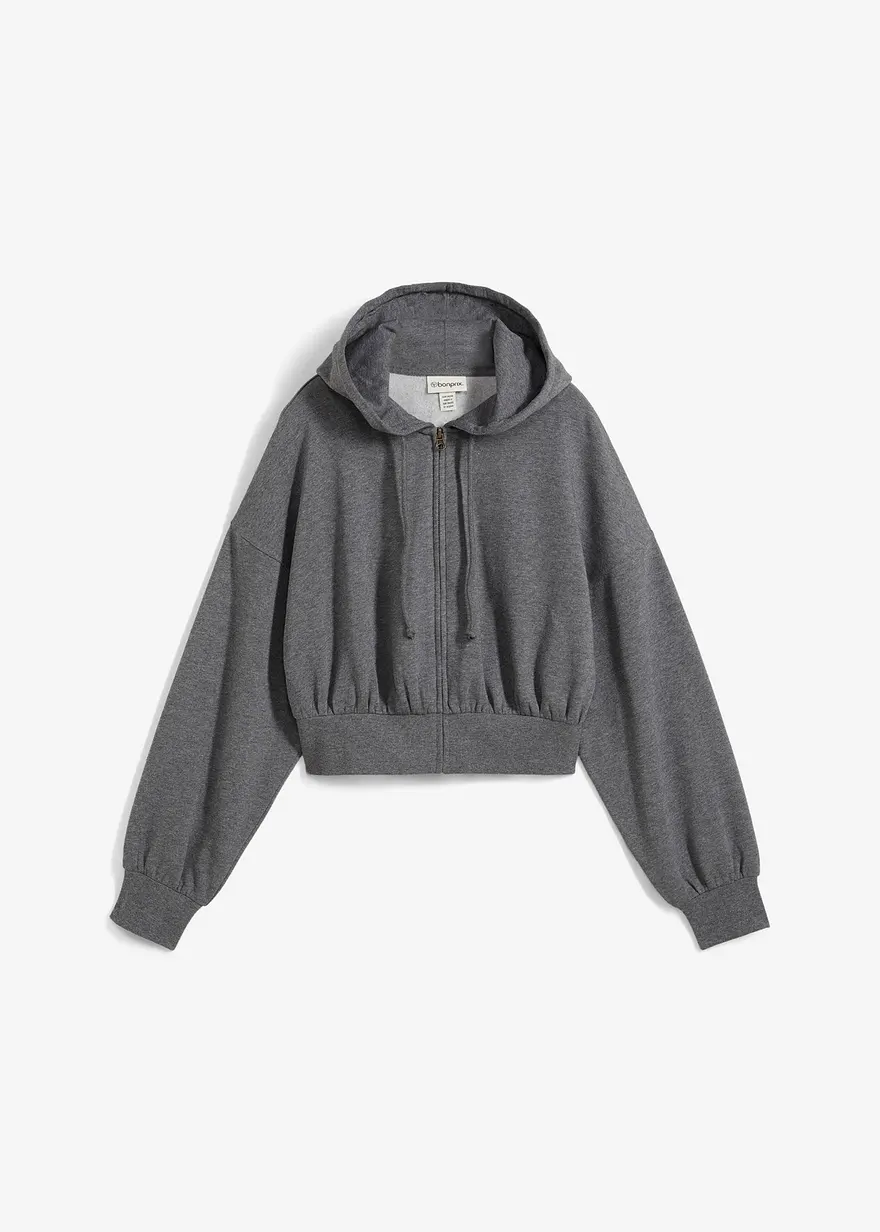 bonprix Verkürzte Kapuzen-Sweatjacke aus weichem Baumwoll-Mix mit Taschen