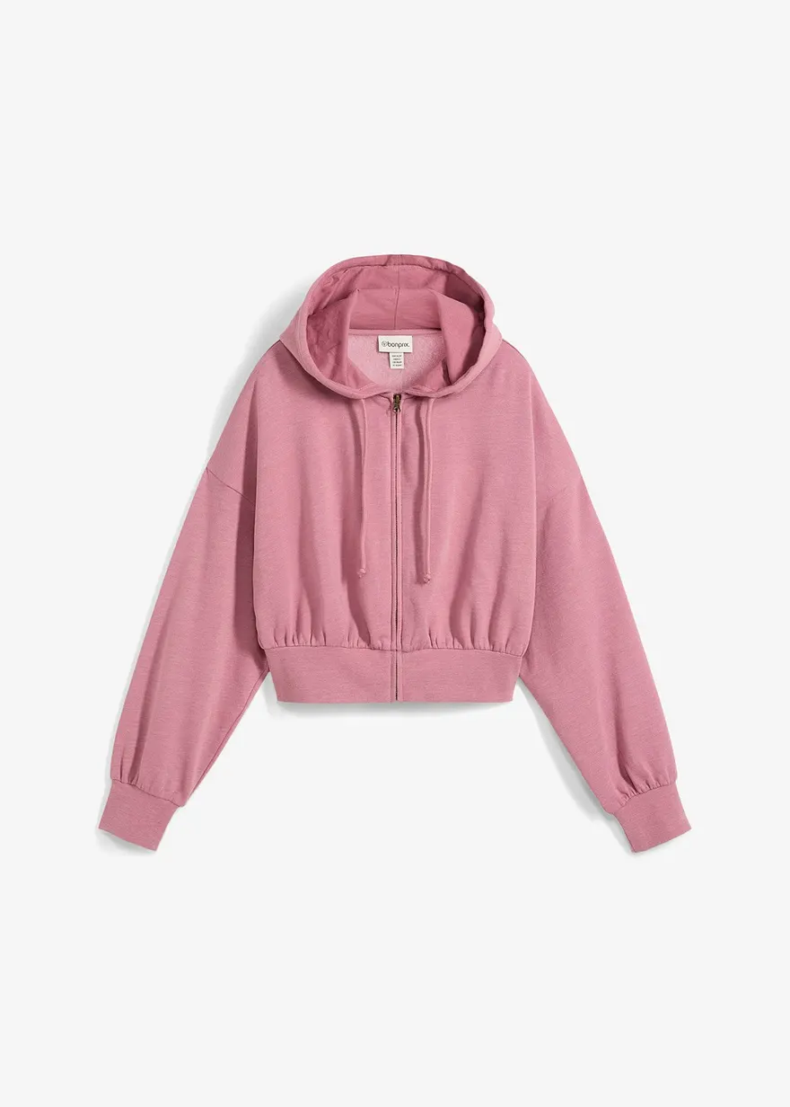 bonprix Verkürzte Kapuzen-Sweatjacke aus weichem Baumwoll-Mix mit Taschen