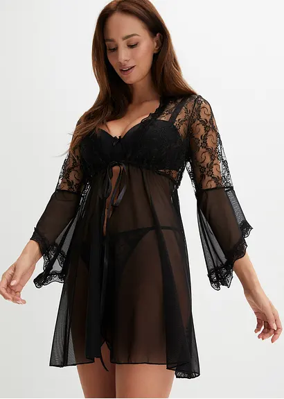 Bonprix Verlockender Kimono Mit Passendem String - Schwarz