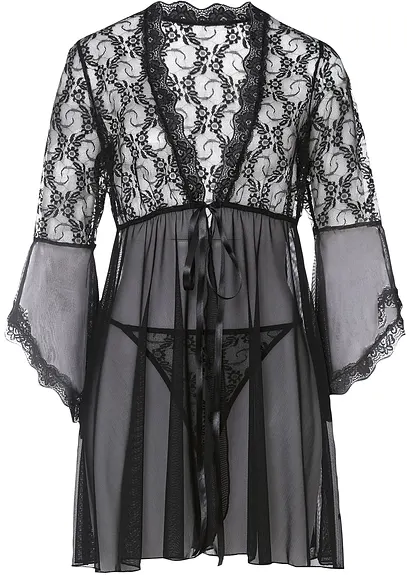 bonprix Verlockender Kimono mit passendem String - schwarz