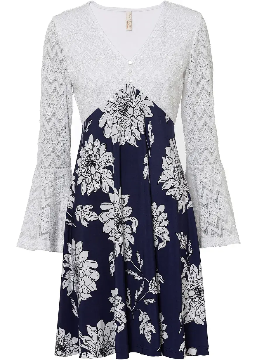 bonprix Verspielt und Feminin: Boho-Kleid mit Spitzen-Einsatz im Oberteil und Jersey-Rock mit seinem Allover-Druck macht es jedes Teil zu einem Unikat