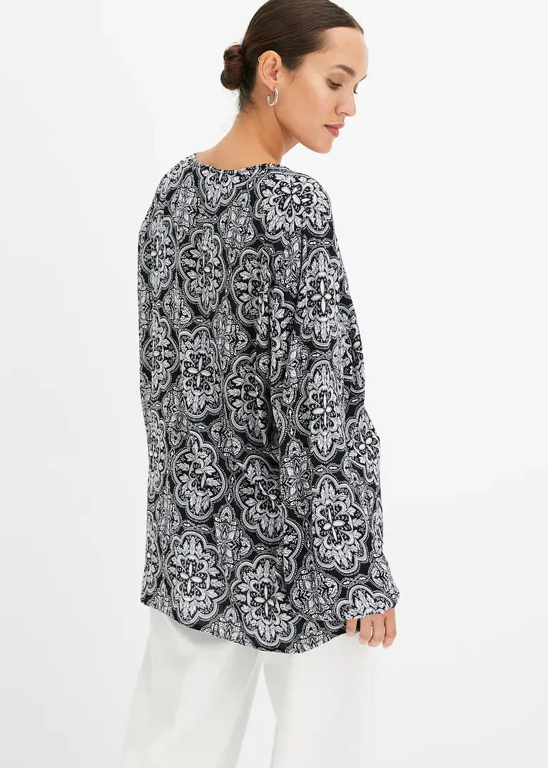 Bonprix Verspielt Und Modern: Bluse Mit Schnürung Am Kragen - Schwarz