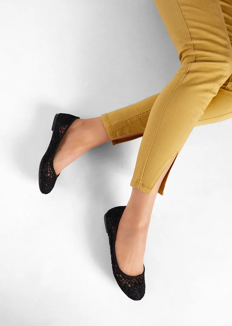 Bonprix Verspielte Ballerina Mit Spitze - Schwarz - Damen