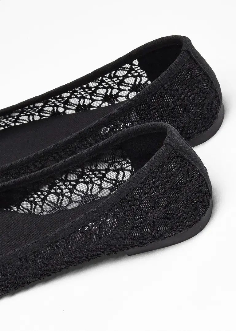 Bonprix Verspielte Ballerina Mit Spitze - Schwarz - Damen