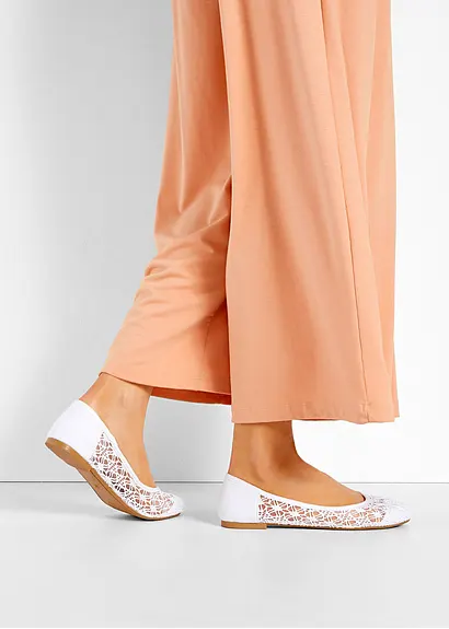 Bonprix Verspielte Ballerina Mit Spitze - Weiß - Damen