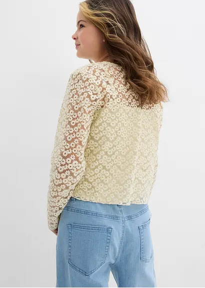 Bonprix Verspielte Spitzenbluse Mit Eingenähtem Jerseytop - Natur