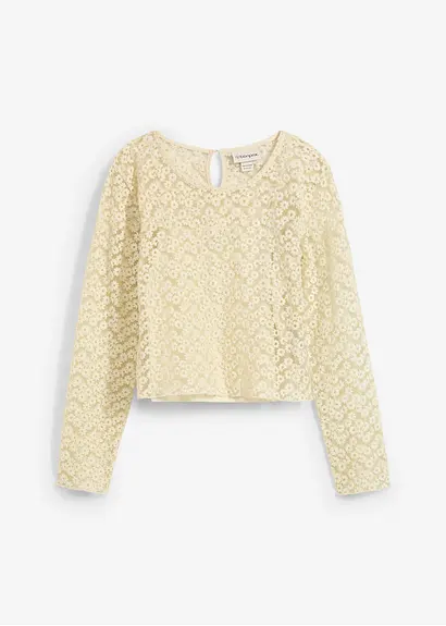 bonprix Verspielte Spitzenbluse mit eingenähtem Jerseytop - natur