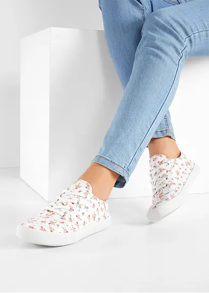 Bonprix Verspielter Sneaker Mit Blumenmuster - Weiß - Damen