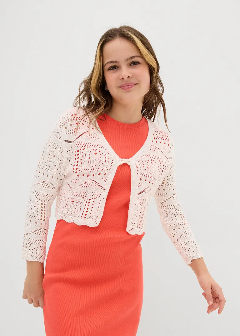 Bonprix Verspielter Strickbolero Mit 3/4 Ärmeln Für Mädchen - Weiß