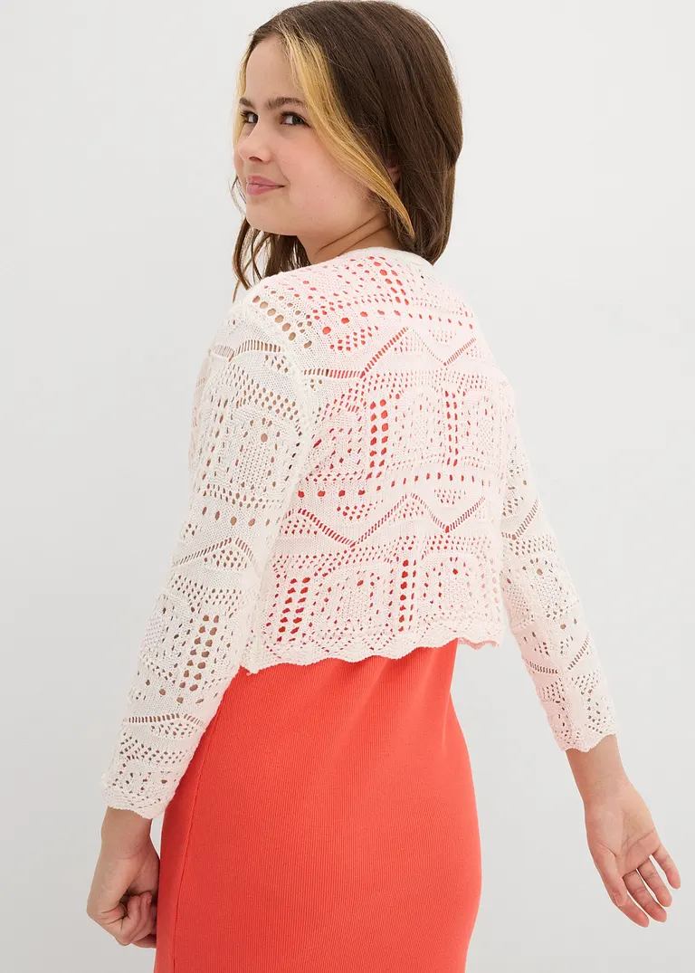 Bonprix Verspielter Strickbolero Mit 3/4 Ärmeln Für Mädchen - Weiß