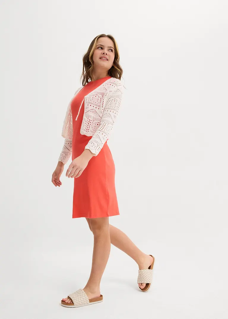 Bonprix Verspielter Strickbolero Mit 3/4 Ärmeln Für Mädchen - Weiß