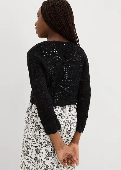 Bonprix Verspielter Strickbolero Mit 3/4 Ärmeln Für Mädchen - Schwarz