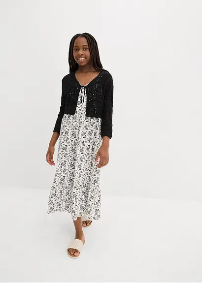 Bonprix Verspielter Strickbolero Mit 3/4 Ärmeln Für Mädchen - Schwarz