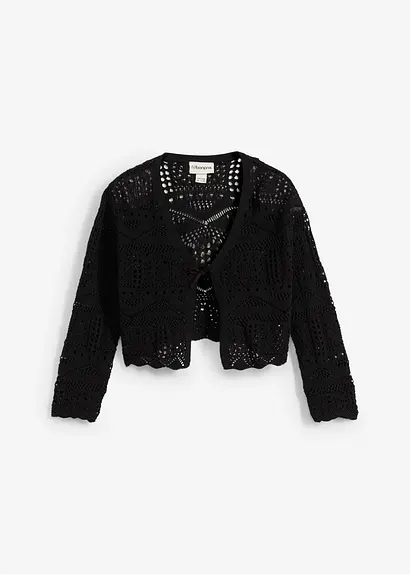 bonprix Verspielter Strickbolero mit 3/4 Ärmeln für Mädchen - schwarz