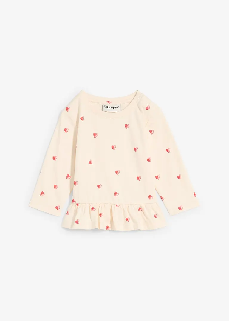 bonprix Verspieltes Baby-Bio-Baumwollshirt mit Herzchen - beige