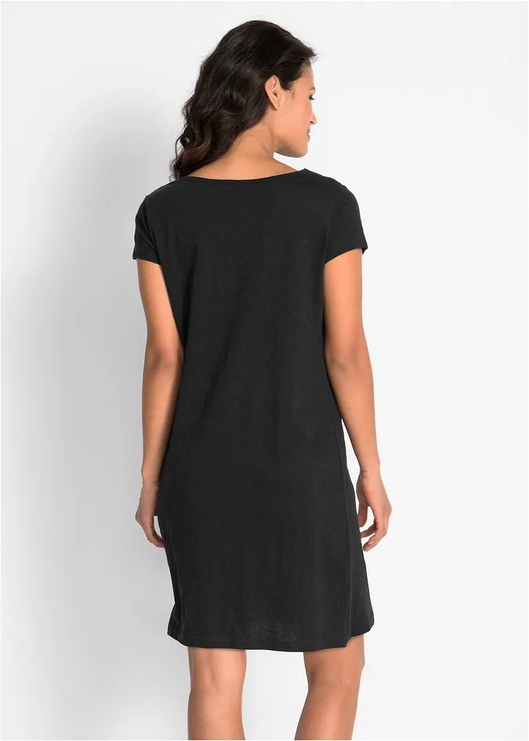 Bonprix Verspieltes Baumwoll-Shirtkleid Mit Besticktem Ausschnitt Und Dekorativen Kordeln