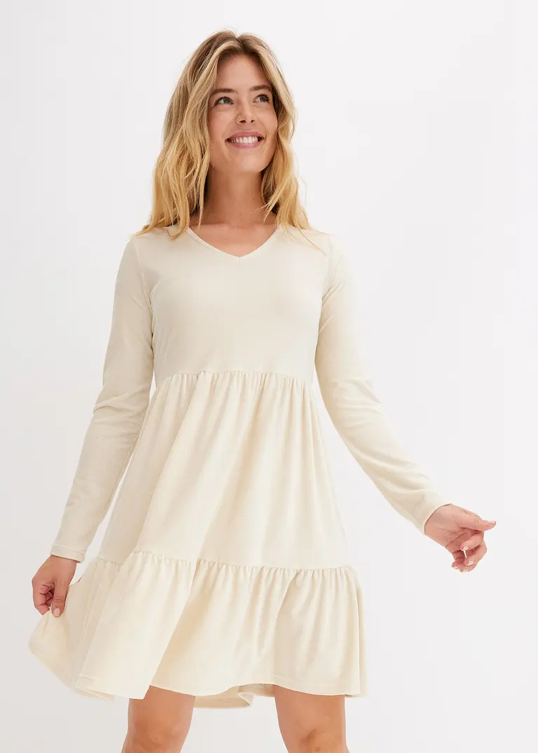 Bonprix Verspieltes Samt-Kleid Mit Raffungen - Beige - Damen