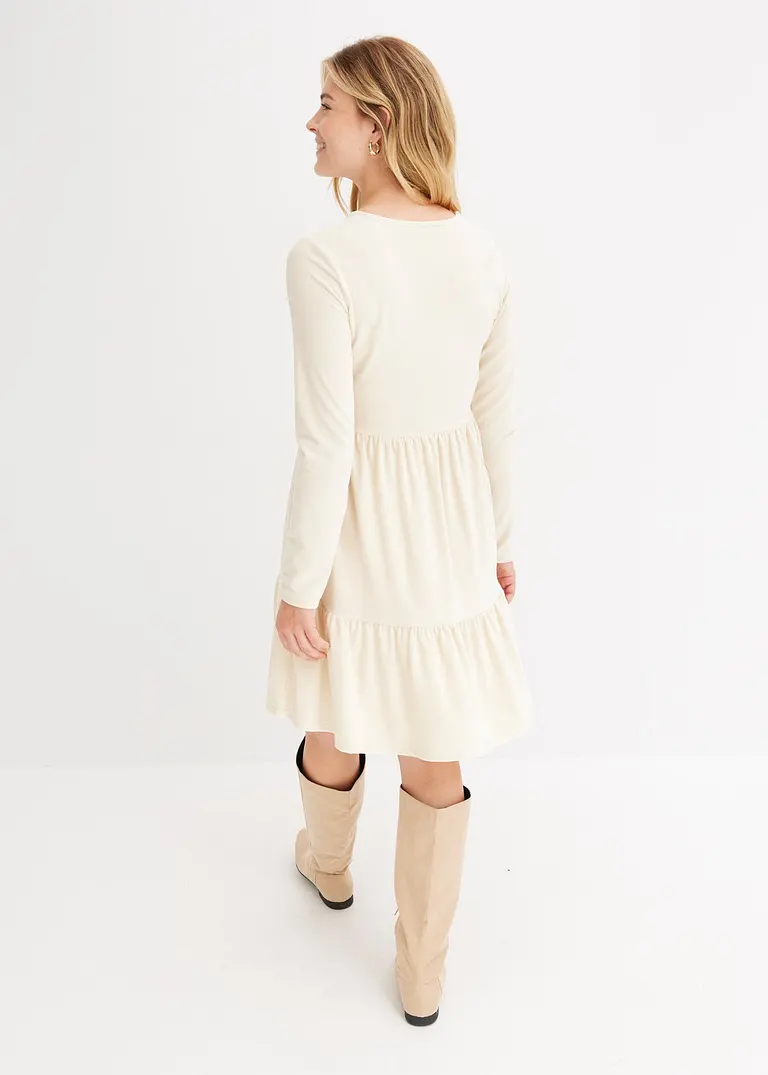Bonprix Verspieltes Samt-Kleid Mit Raffungen - Beige - Damen