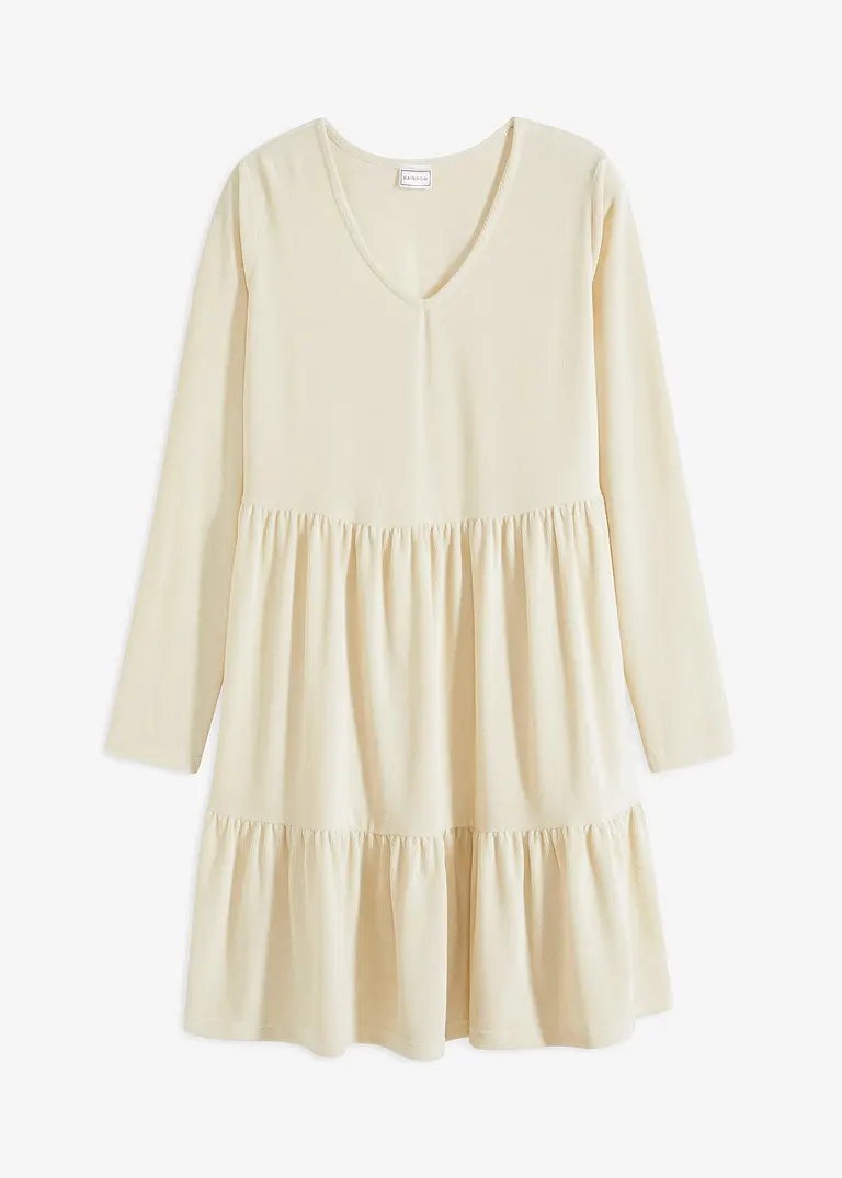 bonprix Verspieltes Samt-Kleid mit Raffungen - beige - Damen