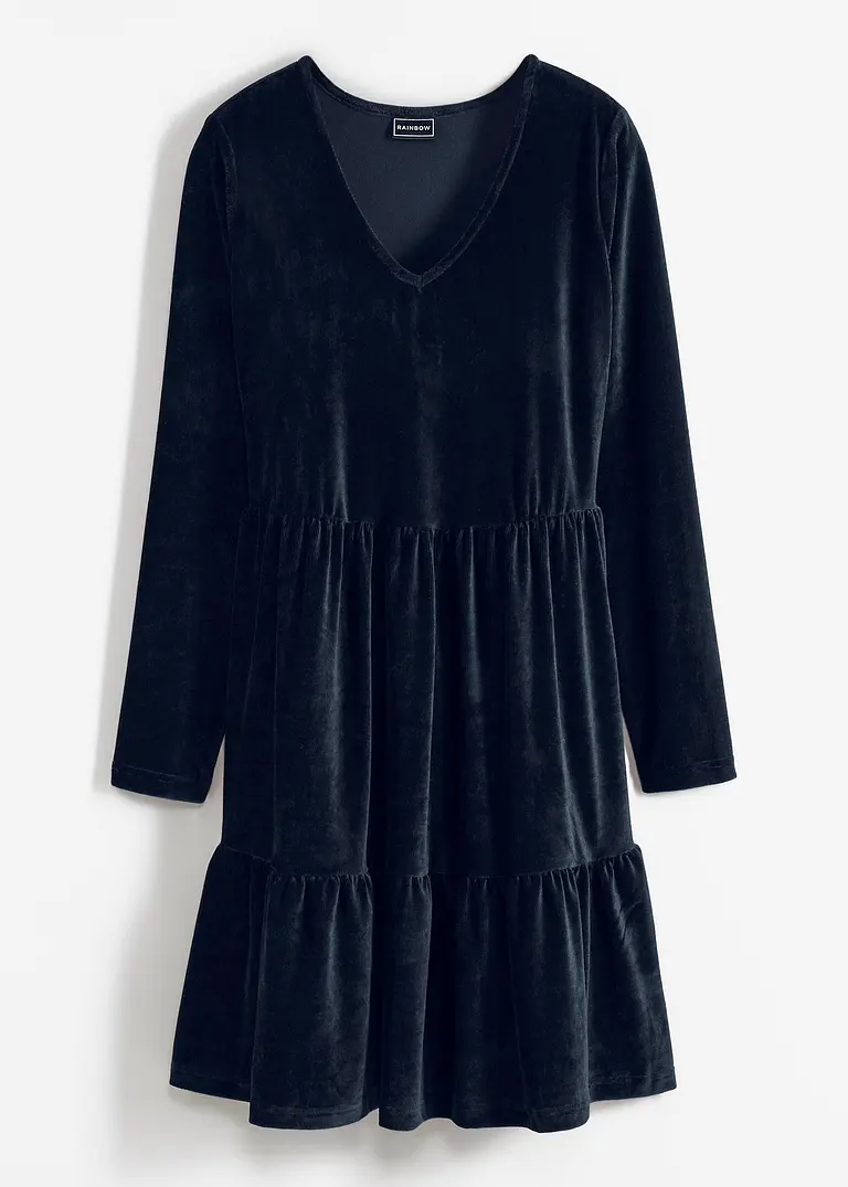 bonprix Verspieltes Samt-Kleid mit Raffungen - blau - Damen