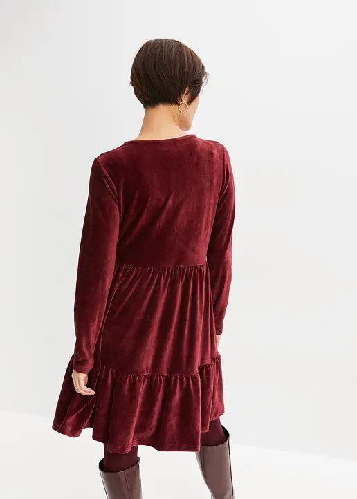 Bonprix Verspieltes Samt-Kleid Mit Raffungen - Rot - Damen