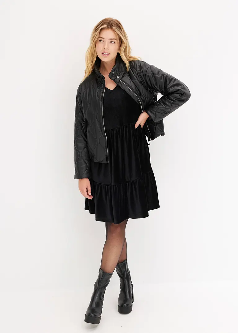 Bonprix Verspieltes Samt-Kleid Mit Raffungen - Schwarz - Damen