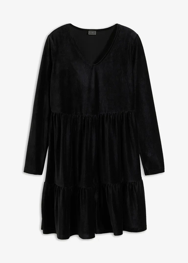 bonprix Verspieltes Samt-Kleid mit Raffungen - schwarz - Damen