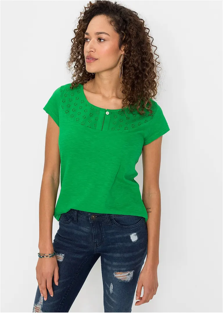 Bonprix Verspieltes Shirt Mit Süßen Blumendetails - Grün