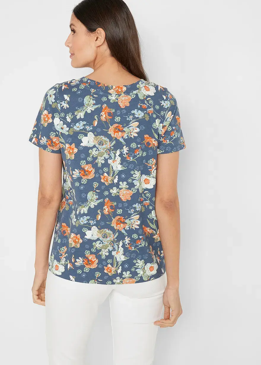 Bonprix Verspieltes Stretch-Shirt Mit V-Ausschnitt Und Leichter Raffung Am Ausschnitt Kurzarm