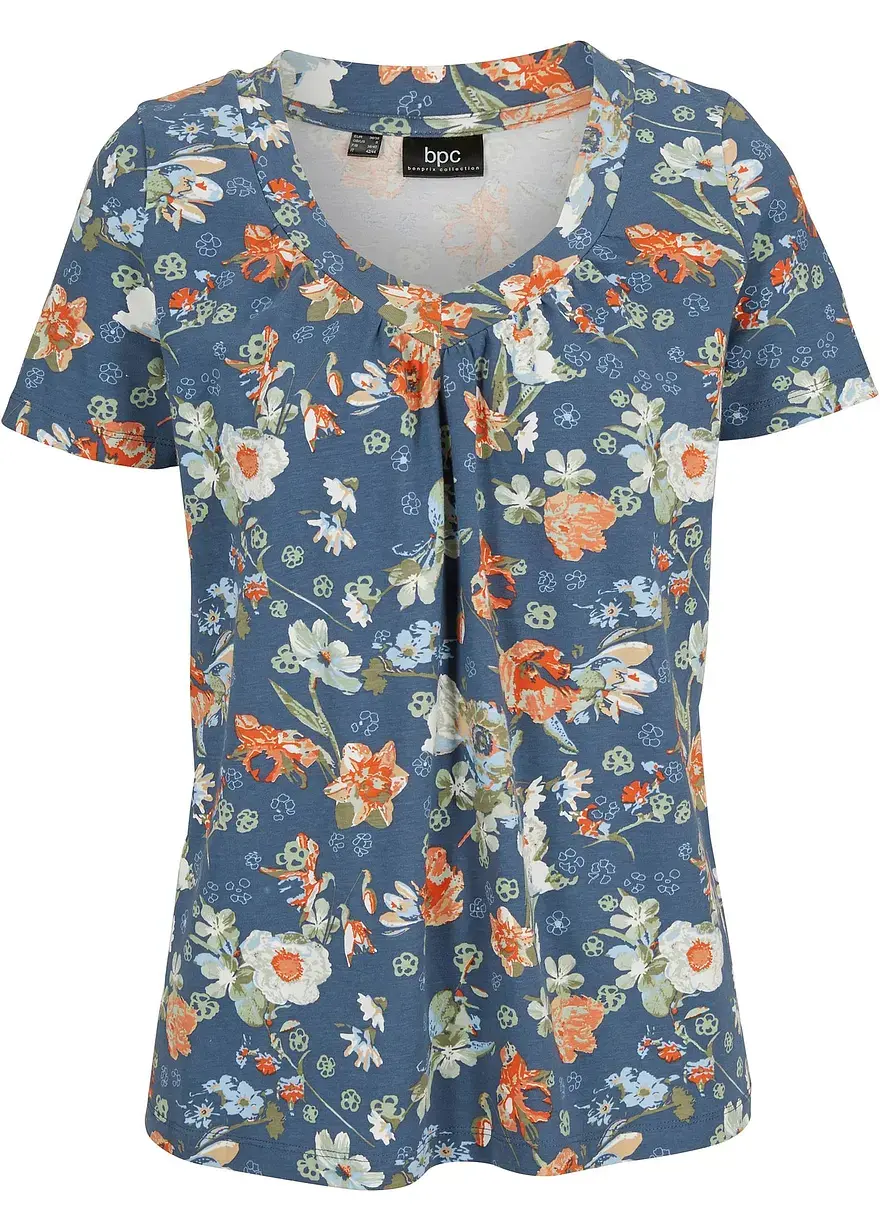bonprix Verspieltes Stretch-Shirt mit V-Ausschnitt und leichter Raffung am Ausschnitt kurzarm