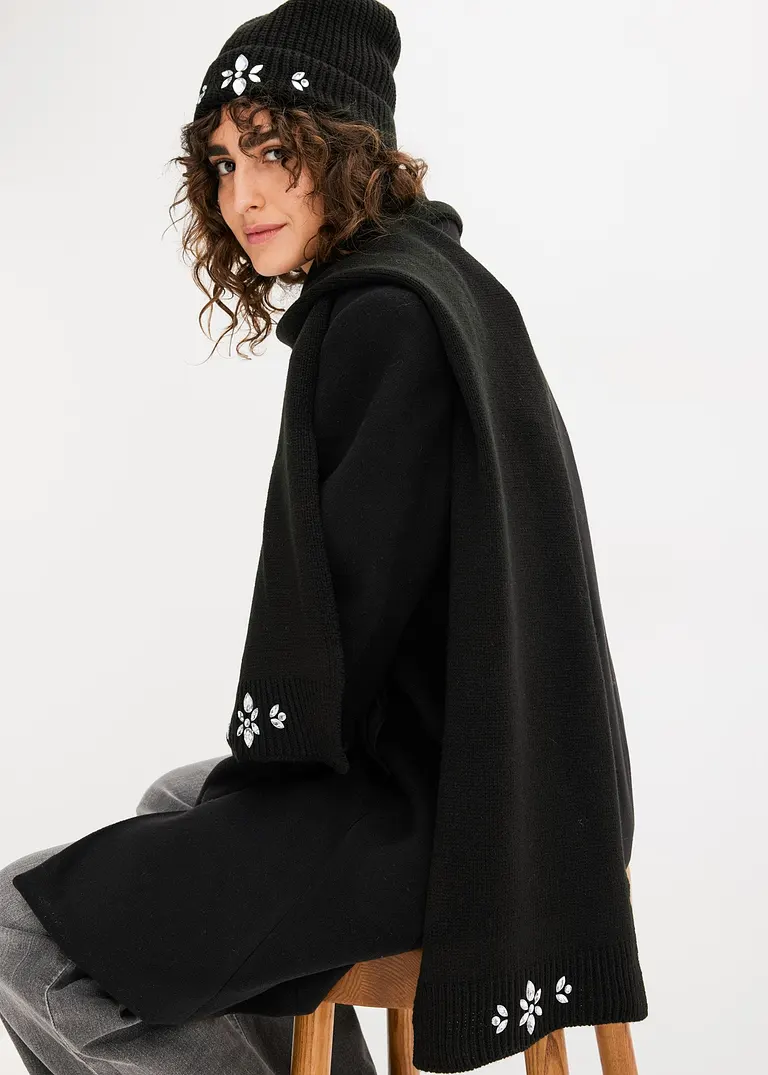 Bonprix Verspieltes Strickset Mit Schmucksteinen - Schwarz